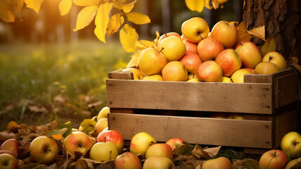 autumn apples in basket on wooden table