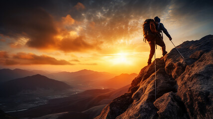 silhouette of hiker in mountain top