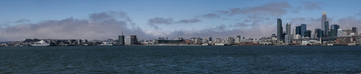 Fototapeta na wymiar Pano of China Basin waterfront on a foggy day in San Francisco