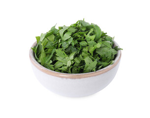 Chopped parsley leaves in bowl isolated on white