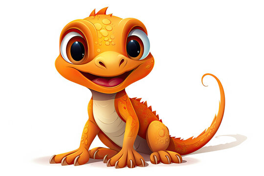 Cute cartoon lizard isolated on a white background