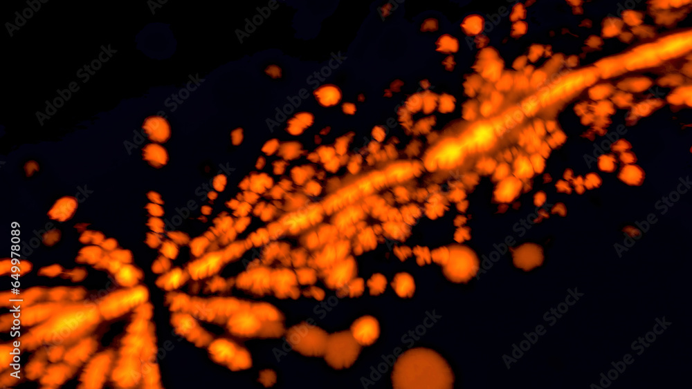 Poster slow energy flying particles. motion. lines of tiny shining lines with 3d effect.