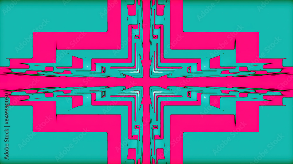 Poster a red and blue portal with large squares standing in a row. design. the background burning from the 