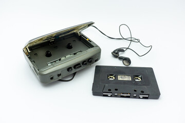 old audio cassette. Vintage audio player. Old fashioned portable cassette player, cult object, icon...