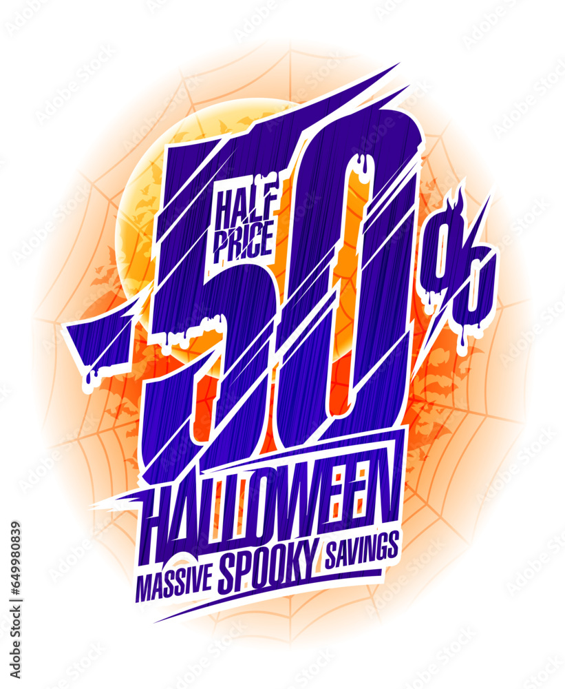 Wall mural Halloween sale, -50 percent off, half price, vector banner mockup