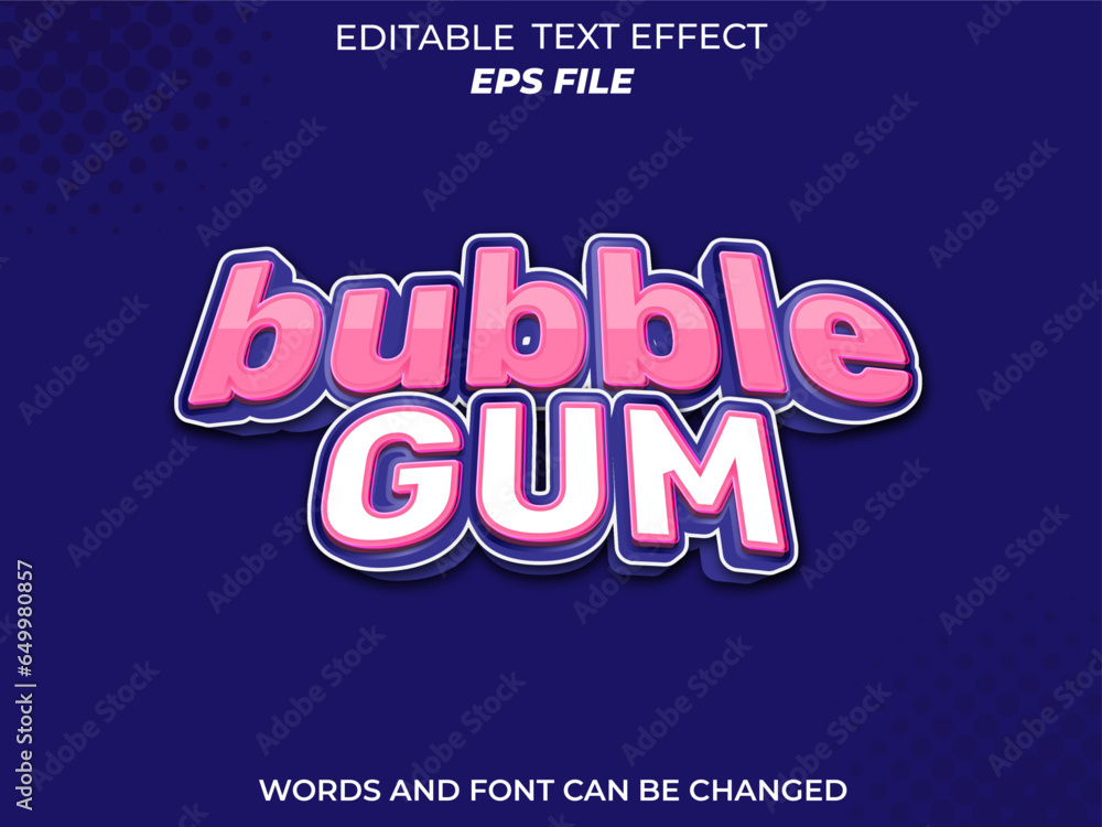 Poster bubble gum text effect, font editable, typography, 3d text. vector template