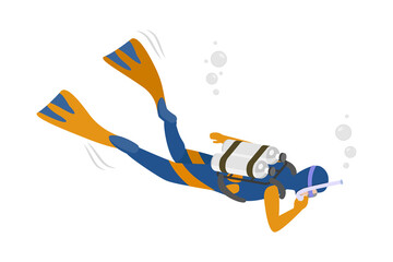 3D Isometric Flat  Conceptual Illustration of Scuba Diver, Underwater Marine Life © TarikVision
