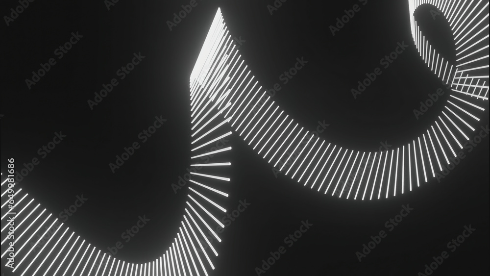 Poster moving curved 3d line of stripes. design. 3d strip of stripes moves with bends in space. animation o