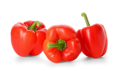 Fresh red bell peppers isolated on white background