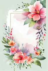 illustration of a greeting card frame with colorful flower decoration