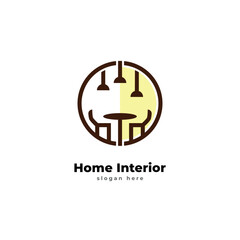 Obraz premium Illustration Minimalist interior design service logo vector with chair table lamp and sitting room icon