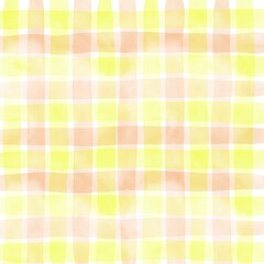 Yellow Orange Gingham Check Hand Drawn Background