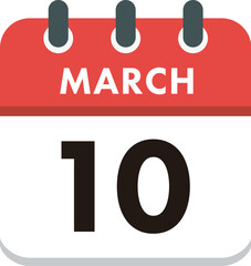 Flat Icon Calendar - 10 March. Vector flat daily calendar icon. Day and month.