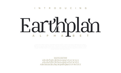 Earthplan premium luxury elegant alphabet letters and numbers. Elegant wedding typography classic serif font decorative vintage retro. Creative vector illustration