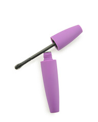 Stylish open purple mascara isolated on white background