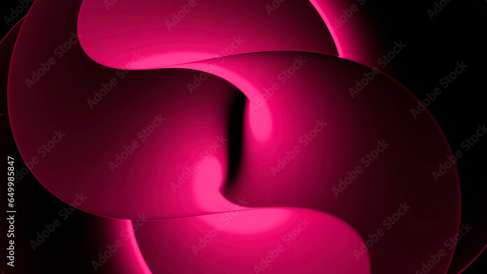 Poster abstract bright round 3d complex shape in rotating motion. design. curved figure and game of light a