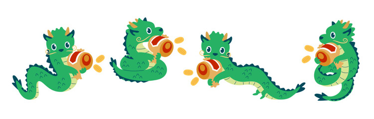 Obraz premium 打ち出の小槌を持った辰のイラストセット