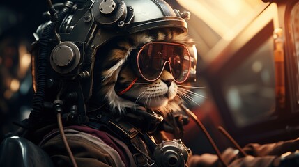 cat airplane pilot, digital art illustration, Generative AI