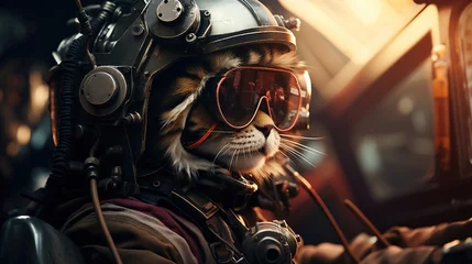 Photo sur Plexiglas Avion cat airplane pilot, digital art illustration, Generative AI