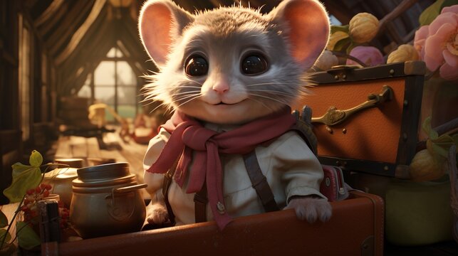 doormouse silly traveler, digital art illustration, Generative AI