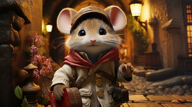 doormouse silly traveler, digital art illustration, Generative AI