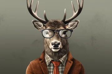 Plexiglas foto achterwand cute deer animal with glasses © Salawati