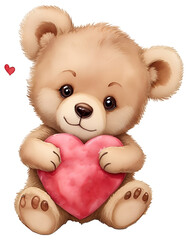 Cute teddy bear with heart in hand. 