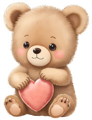 Cute teddy bear with heart in hand. 