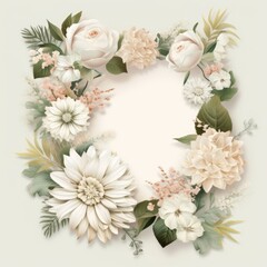 Beautiful Square floral frame white background. Generative AI image weber.