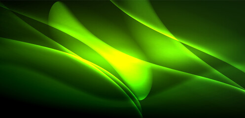 Dynamic waves in ethereal glow of neon lights. Concept merges fluidity of motion with vibrant allure of neon, crafting entrancing backdrop that embodies both vitality and futuristic sophistication