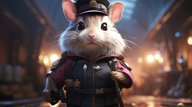 hamster determined policewoman, digital art illustration, Generative AI