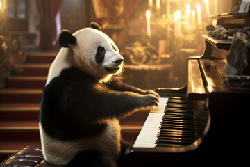 cute panda playing the piano