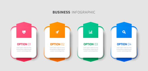 Vector Infographic Business with Rounded Rectangle Label, Icon and 4 Options for Presentation