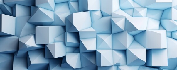 Abstract blue and white background with cubes, triangles, and shapes. Textured geometric 3d wallpaper, Generative AI 