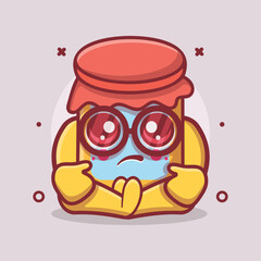 kawaii jam jar character mascot with sad expression isolated cartoon in flat style design 