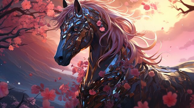horse wild knight, digital art illustration, Generative AI