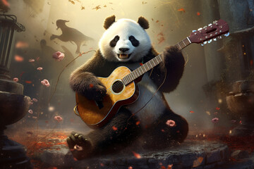 cool panda animal playing guitar