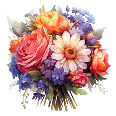 Watercolor floral bouquet isolated on transparent background. AI Generative