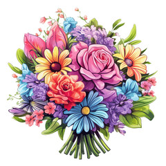 Watercolor floral bouquet isolated on transparent background. AI Generative
