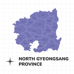 North Gyeongsang province map illustration. Map of cities in South Korea