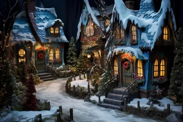 Foto auf Glas An enchanted forest with santa39s house beautiful © Rehman