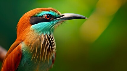 Turquoise Browed Motmot in vibrant colors.  - obrazy, fototapety, plakaty