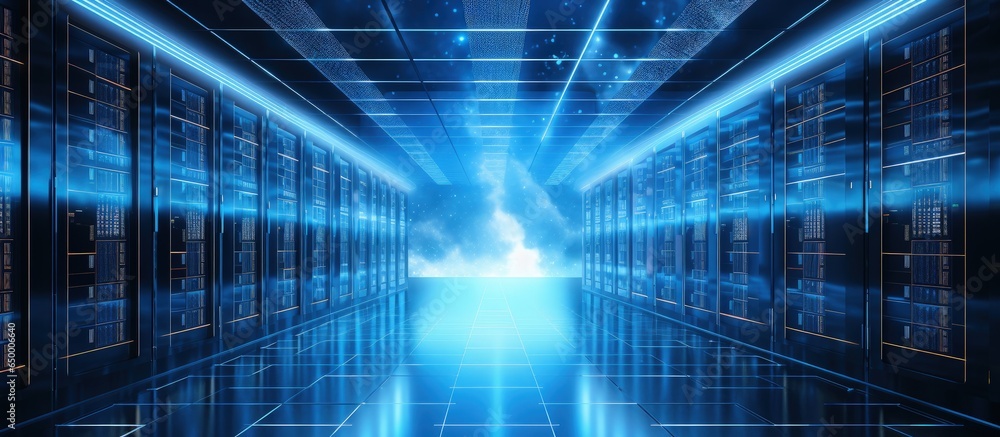 Poster ai blockchain and cloud storage in empty server room for big data