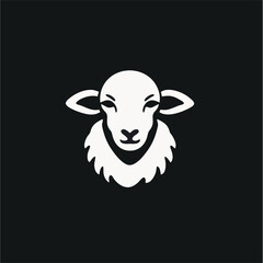 Sheep animal head logo line art illustration design, on a black background