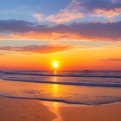 Foto op Plexiglas Warm oranje Bright sunset with large yellow sun under the sea surface