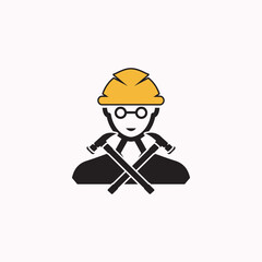 construction worker with the addition of two hammers which illustrates his professionalism in the field of projects and construction