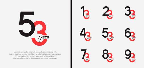 set of anniversary logo black and red color number on white background for celebration