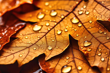 A Macro Display of Fall Leaves with various Hues