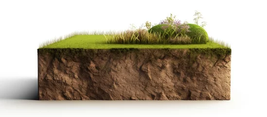 Fotobehang Isolated white illustration of a grassy land with soil cross section © AkuAku