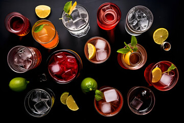 Cocktail drinks knolling flat lay arrangement - obrazy, fototapety, plakaty